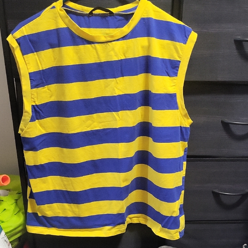 Striped Sleeveless Top - Blue and Yellow
